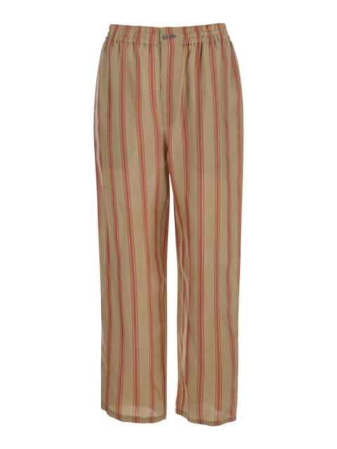 SAINT LAURENT Saint Laurent Men Beige 'Strips' Pants With Elastic Waist And Side Pockets For Men