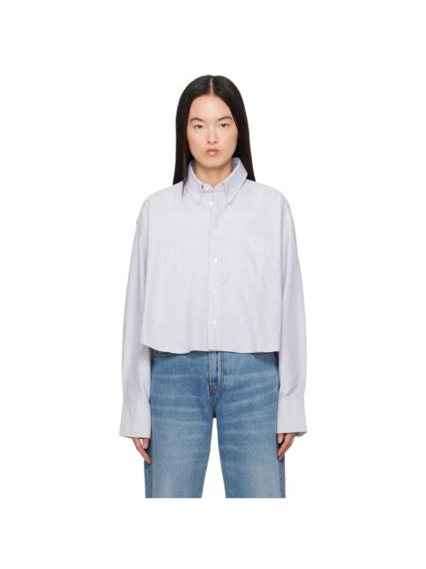 AMI Paris Blue & Off-White Cotton Cropped Oversized Shirt