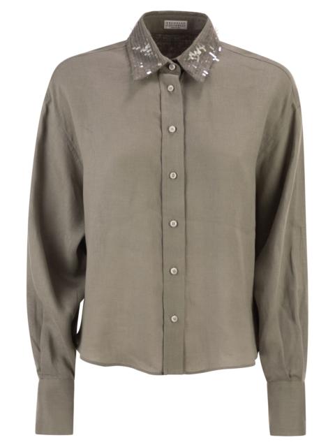 Brunello Cucinelli Brunello Cucinelli Women Linen Shirt With Sequin-Embroidered Collar