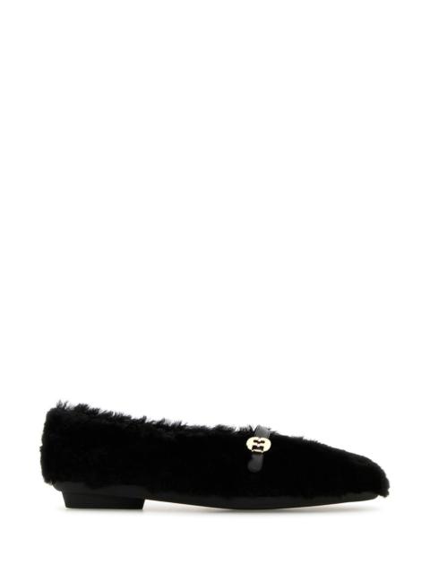 FERRAGAMO Black shearling Noella ballerinas