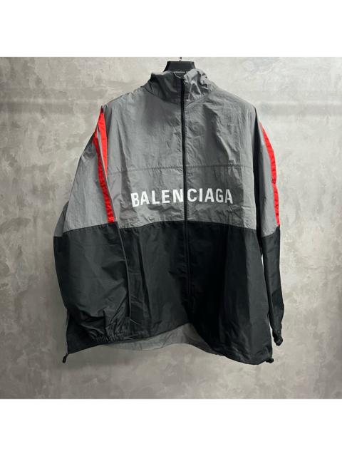BALENCIAGA Balenciaga Grey Logo-Print Zip-Up High-Neck Long-Sleeve Loose-Fit Jacket