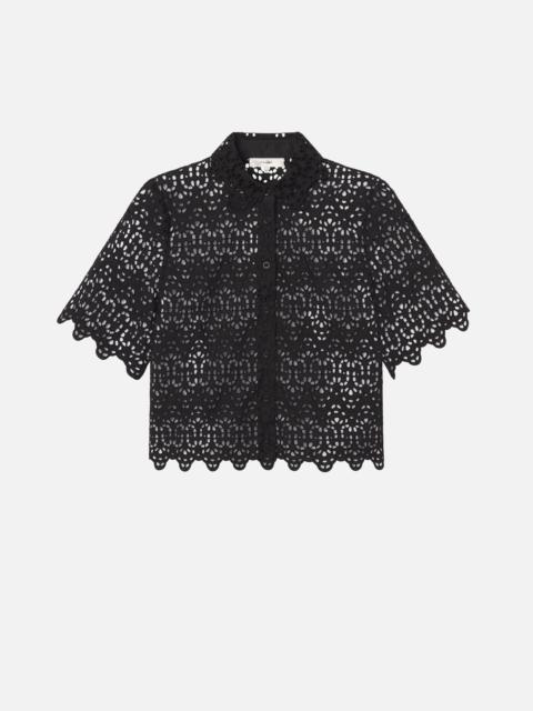 FRAME The Deco Eyelet Top in Black