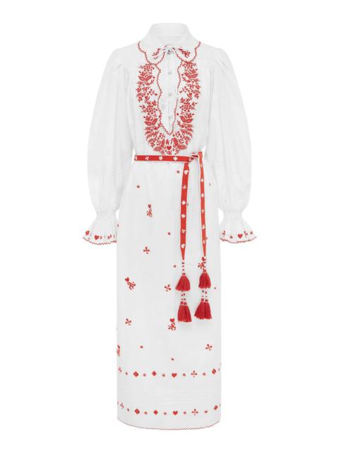 ALÉMAIS Hearts Embroidered Midi Dress