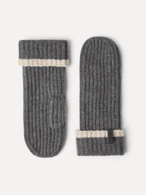 Brunello Cucinelli Cashmere English rib knit mittens with monili