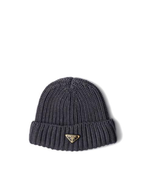 Prada triangle-logo ribbed beanie