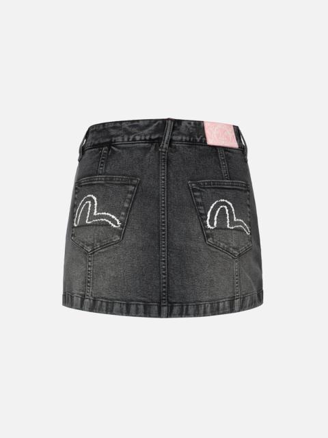 EVISU SEAGULL EMBROIDERY WASHED FASHION FIT DENIM SKORT