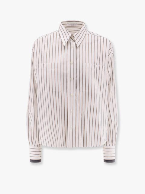 Brunello Cucinelli Striped Cotton Shirt With Monili Detail