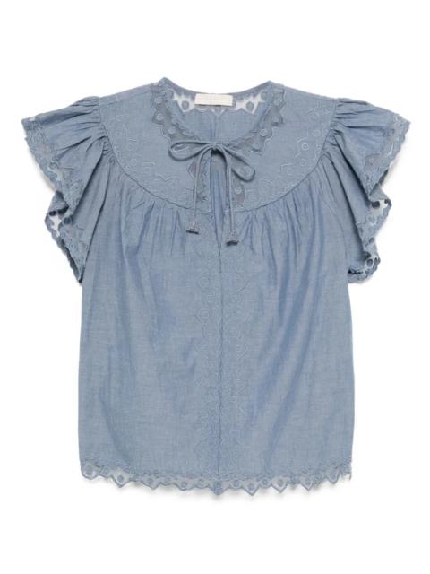 ULLA JOHNSON Effie Flutter Sleeve Top