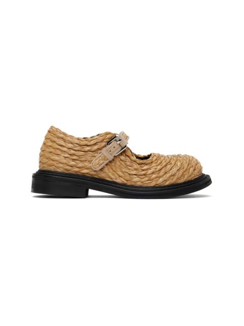 Moschino Beige Olivia Raffia Mary Jane Loafers