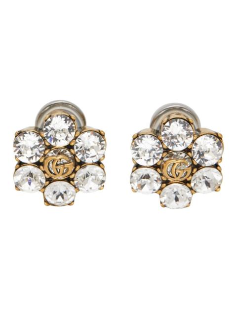 GUCCI Crystal GG Logo Clip Earrings in Gold-Tone Metal