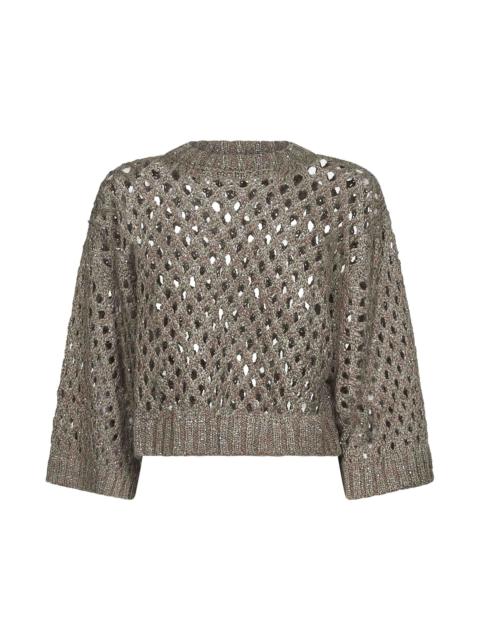 Brunello Cucinelli Brunello Cucinelli Women Gold Silk And Linen Dazzling Net Sweater