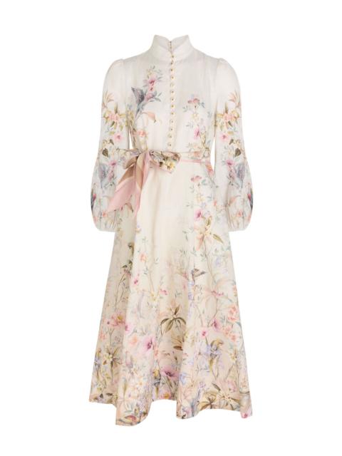 Zimmermann Zimmermann Rebellion Floral Belted Linen Midi Dress