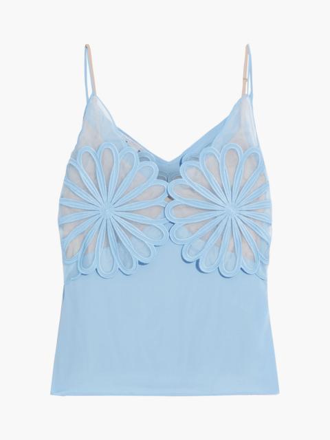 Stella McCartney Floral-appliquéd organza-paneled silk crepe de chine camisole