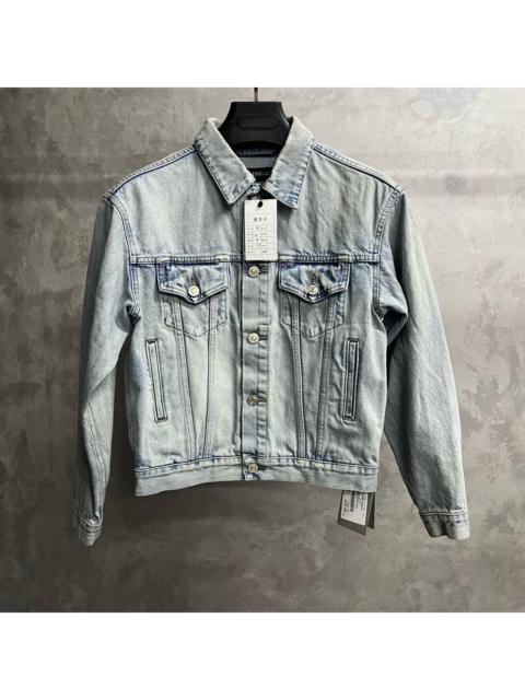 BALENCIAGA Balenciaga Blue Solid-Color Denim Jacket with Rhinestone Stitching, Printed Logo, and Single-Breaste