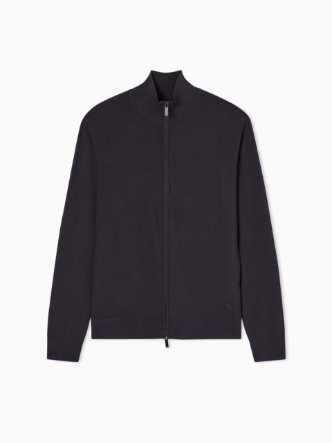 EMPORIO ARMANI ICON ASV VISCOSE BLEND CHEVRON FULL-ZIP CARDIGAN