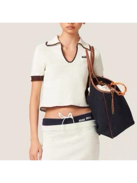 Miu Miu Miu Miu color-block knitted short-sleeved top with crochet details