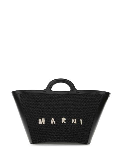 Marni Marni Women Black Leather And Raffia Small Tropicalia Summer Handbag