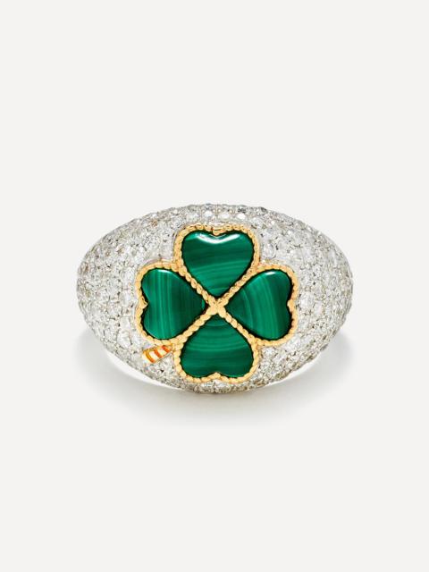 Yvonne Léon 9ct White Gold Clover Malachite Dome Ring