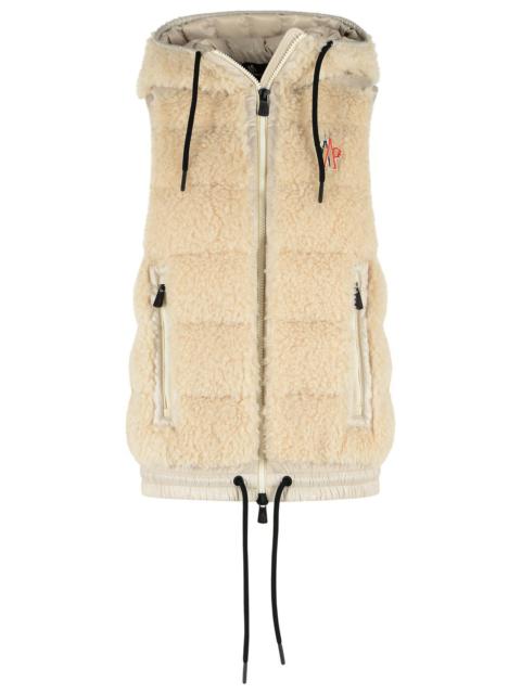 Moncler Grenoble Moncler Grenoble Teddy-Style Insulated Hooded Vest In Light Beige Polyester Women