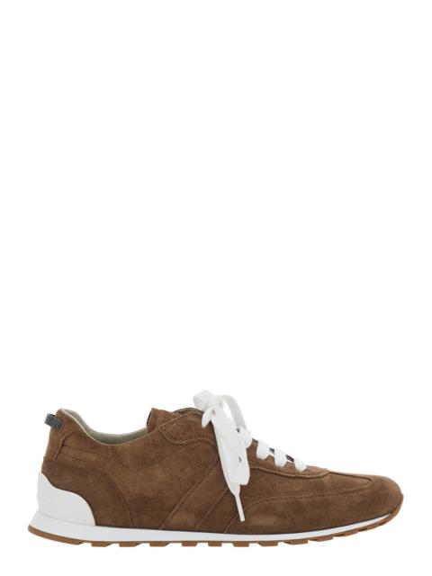 Brunello Cucinelli Brunello Cucinelli Women Brown Low Top Sneaker With Monile Detail On The Back In Suede For Women
