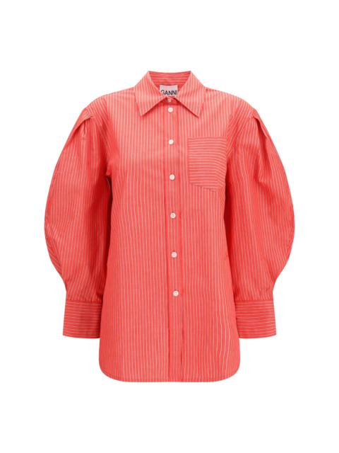 GANNI Ganni Women Striped Cotton Shirt With Balloon Sleeves