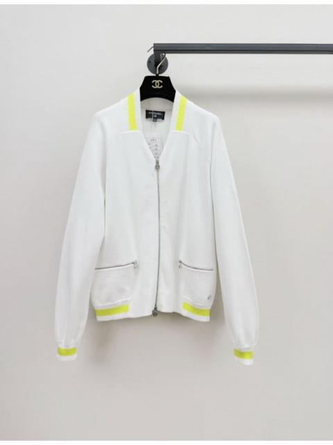 CHANEL Chanel bomber jacket featuring lime green ribbed trim