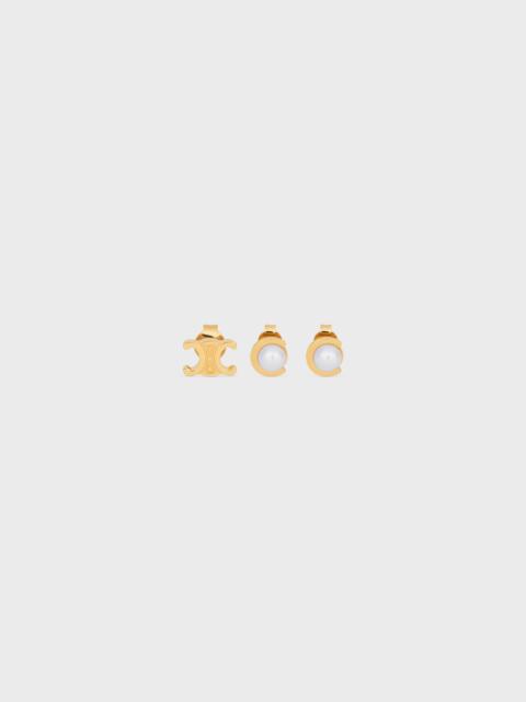 CELINE Les Perles Celine Set of 3 Studs in Resin Pearls and Brass with Gold Finish