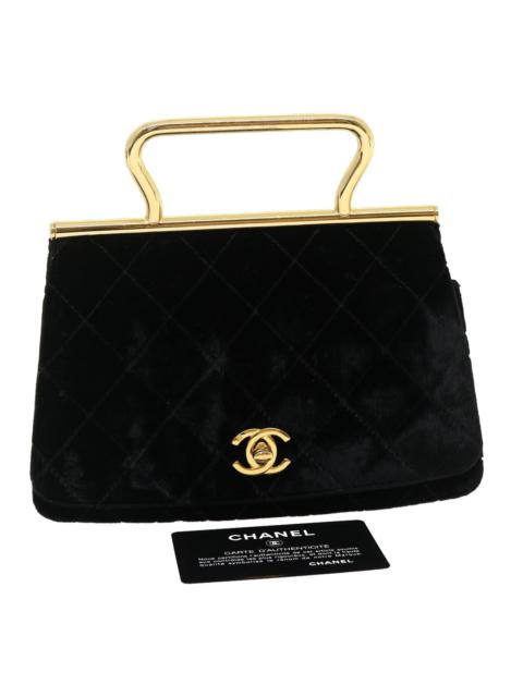 CHANEL CHANEL Turn Lock Flap Matelasse Hand Bag Velvet Black Gold CC