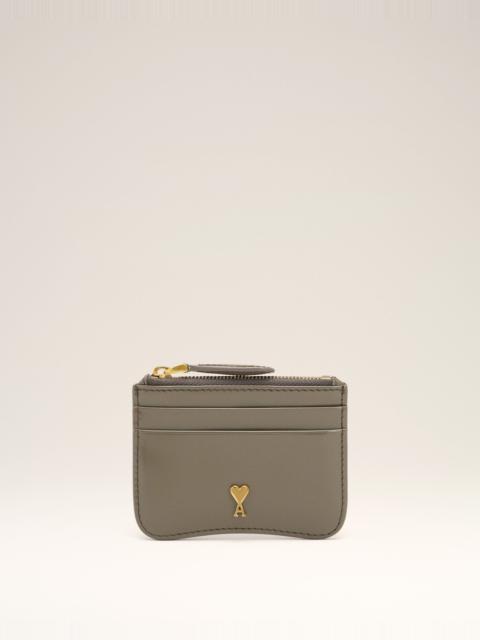 AMI Paris GREY GLAZED LEATHER PARIS PARIS ZIPPED CARD HOLDER