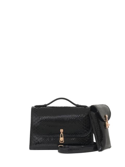 GABRIELA HEARST Medium Leonora Flap Bag in Black Snakeskin with Sunglasses Pouch