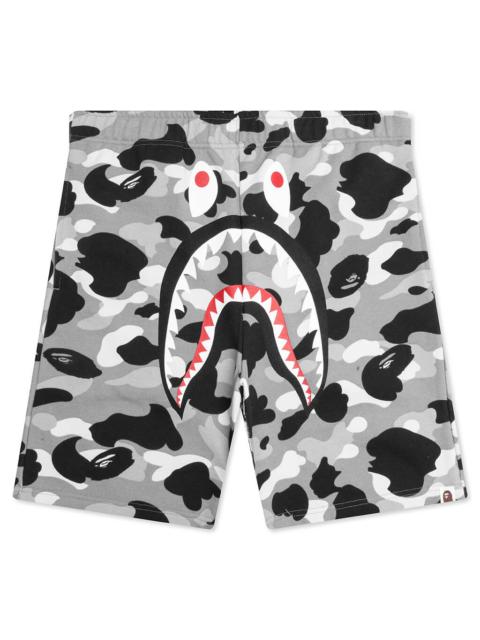 A BATHING APE® 1ST CAMO SHARK REGULAR FIT SWEAT SHORTS - GRAY