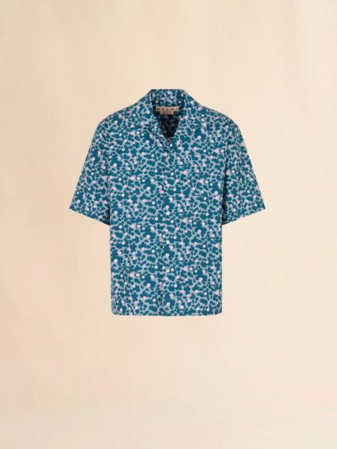 Marni BLUE POPLIN BOWLING SHIRT WITH VIBRATIONS PRINT