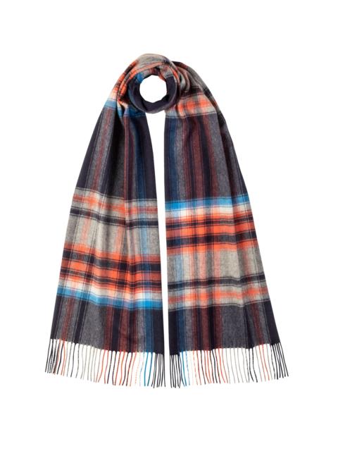 Johnstons of Elgin Wide Cashmere Navy Check Scarf