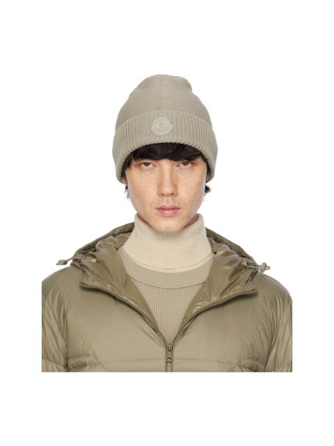 Moncler Beige Logo Patch Beanie