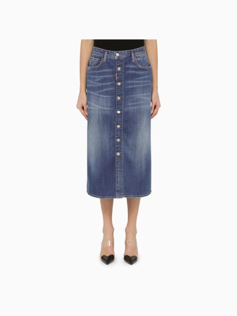 Dsquared2 Navy Blue Denim Skirt With Buttons Women