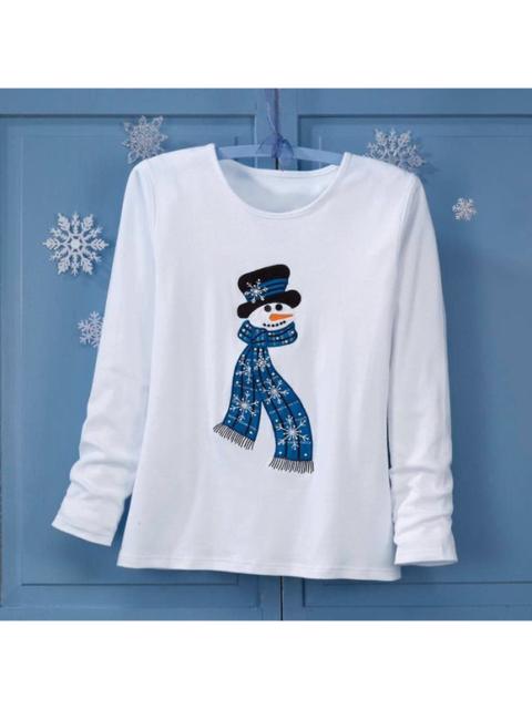 Other Designers Peanut Butter & Jelly Christmas Beaded Snowman Shirt 1X