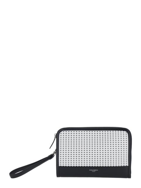 Dolce & Gabbana Dolce & Gabbana Men Black Clutch With Woven Motif On The Front Abd Removable Wrist Strap In Leather 
