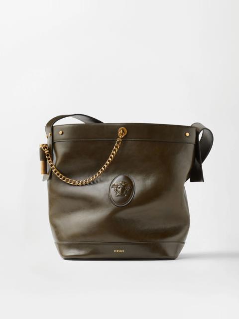 VERSACE Pivot Large Leather Bucket Bag