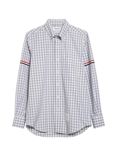 Thom Browne Thom Browne Armband Stripe Cotton Button Down Shirt in Medium Grey at Nordstrom