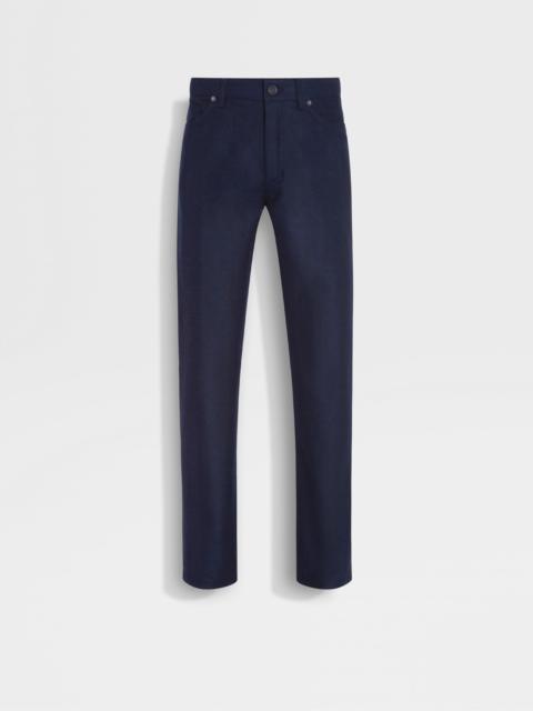 ZEGNA DARK BLUE WOOL AND CASHMERE ROCCIA PANTS