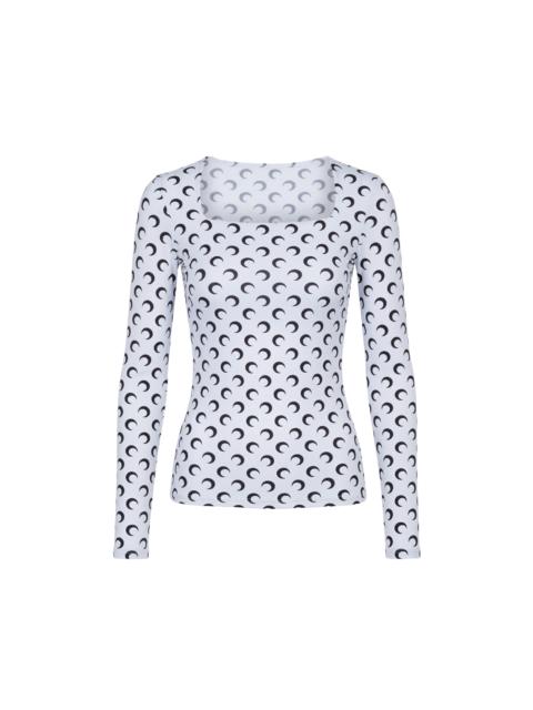 Marine Serre MOON PRINTED JERSEY LS SQUARENECK TOP