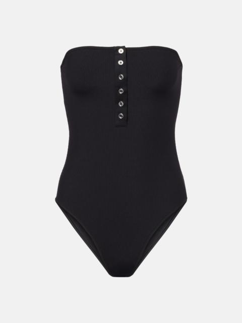 TOTEME Ribbed-knit bandeau swimsuit