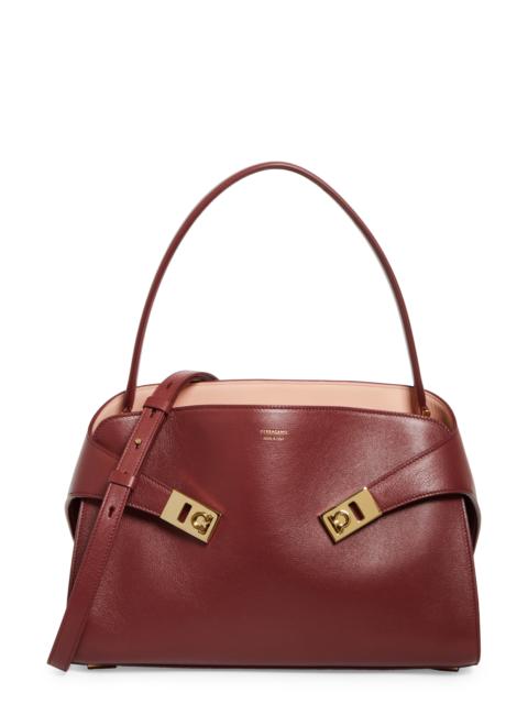 FERRAGAMO FERRAGAMO Small Hug Leather Shoulder Bag in College Red/Plaster at Nordstrom