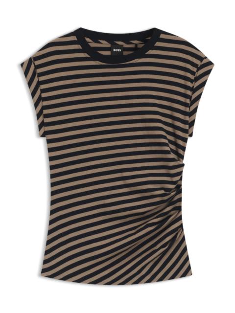 BOSS STRIPED TOP IN COTTON JERSEY WITH GATHERED WAIST