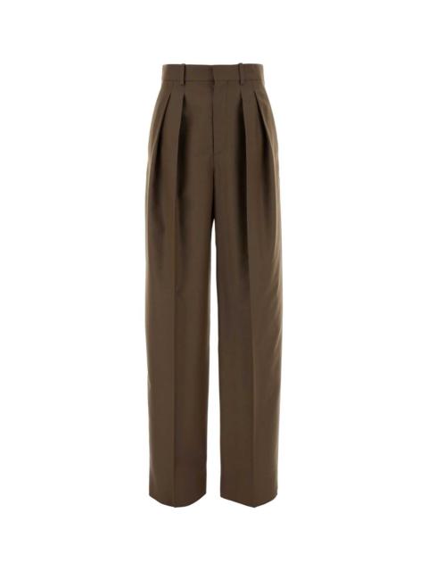 SAINT LAURENT Saint Laurent Women Mud Wool Blend Wide-Leg Pant