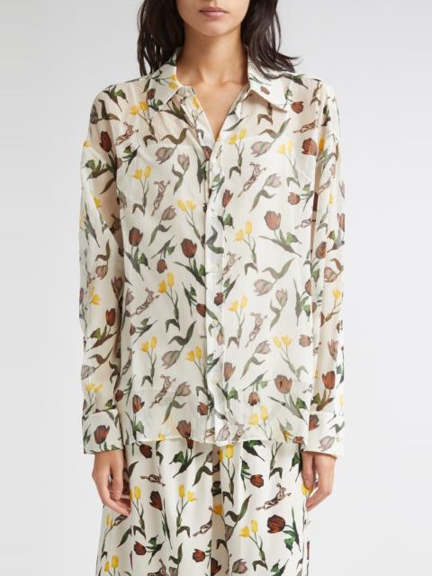 Marni Marni Tulips & Hares Sheer Chiffon Button-Up Shirt in Thw04 Limestone at Nordstrom