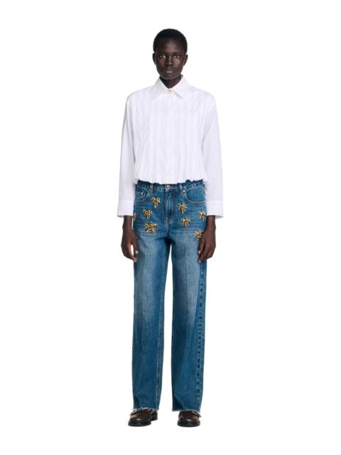 Sandro SANDRO Pleated cropped shirt in White at Nordstrom