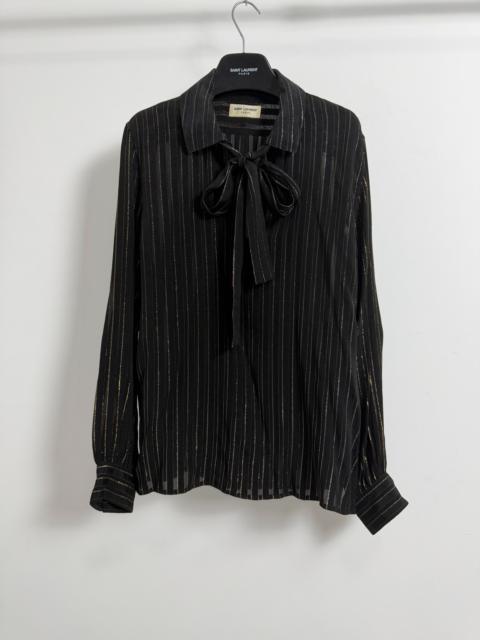 SAINT LAURENT Saint Laurent 22fw Silk Black Gold Striped Bow-Tie Shirt
