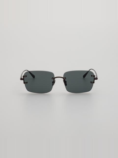 LINDA FARROW Sasha Square Sunglasses in Black and Matt Nickel
