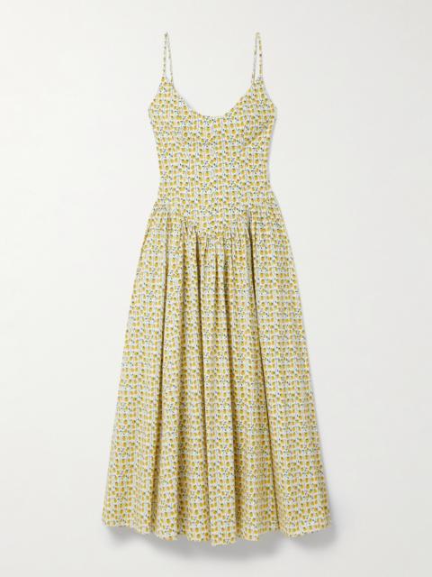STAUD Dena Pleated Printed Cotton-blend Poplin Maxi Dress